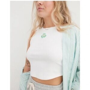 Aerie New Day Shamrock Curved Hem Cropped Tank St Patrick's Day Medium